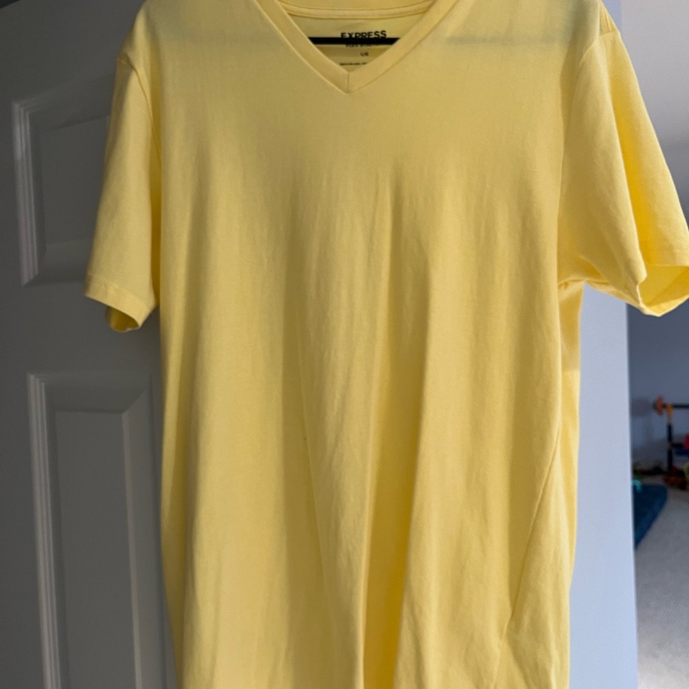 Express Yellow Short Sleeve Tee V-Neck